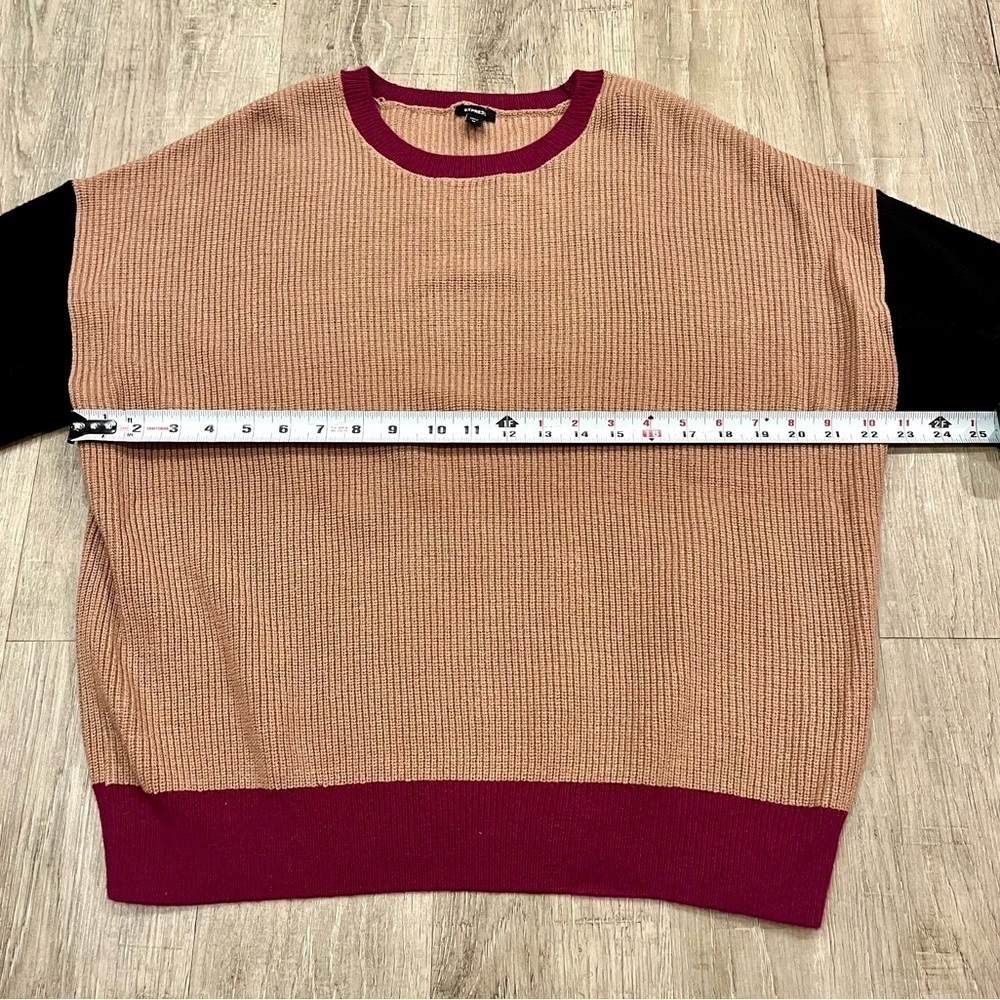 Express Oversized Color Block Sweater Medium Tan Pink Raspberry Black - Picture 8 of 13